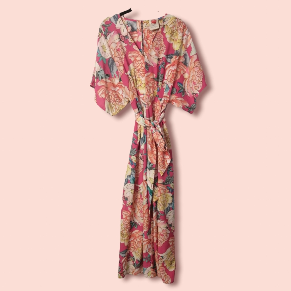 Anthropologie FARM Rio Eulalie pink floral Wide Leg Jumpsuit in size S - Picture 4 of 10